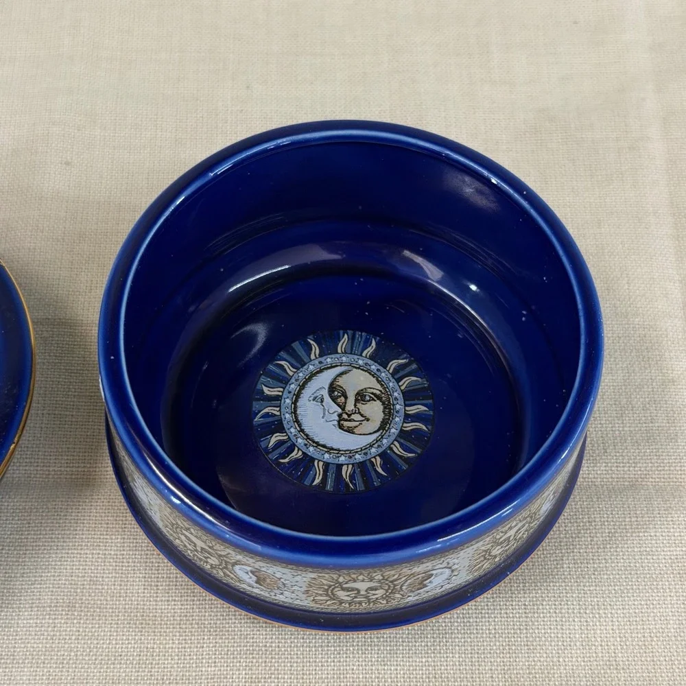 Blue Celestial Sun Moon Music Box Trinket Jar Whimsigoth Vintage OS